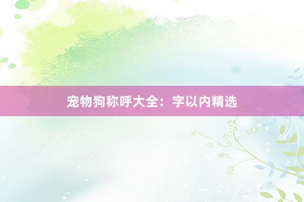宠物狗称呼大全：字以内精选